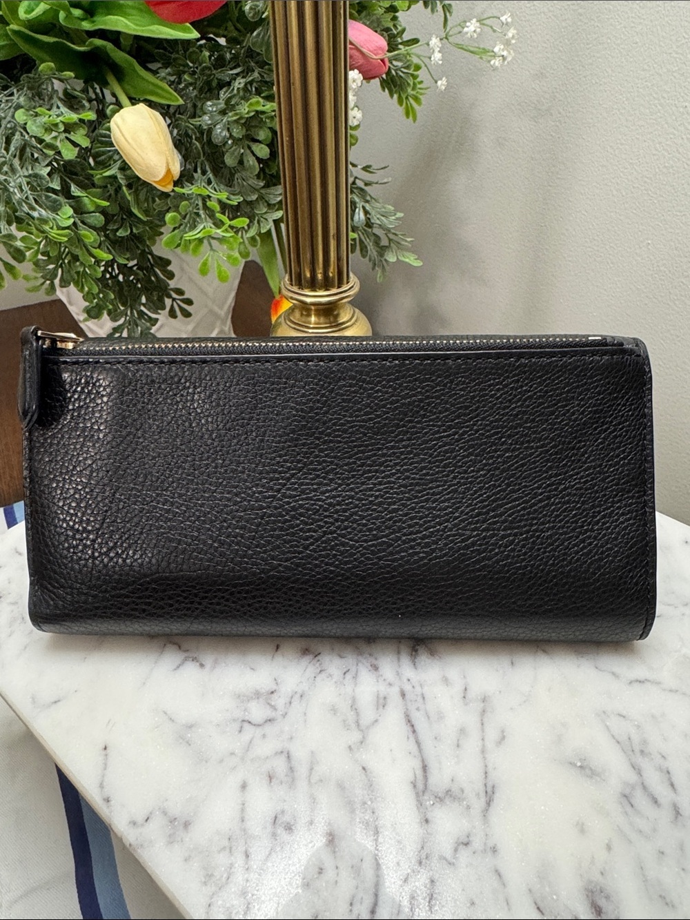 Coach Black Pebbled Leather Fold-Over Wallet - Picture 2 of 8
